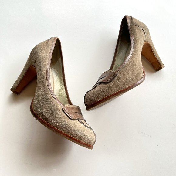 VIA SPIGA TAUPE‎ SUEDE LEATHER HEELS PUMP WOMENS SIZE 6M WORK - Picture 1 of 8
